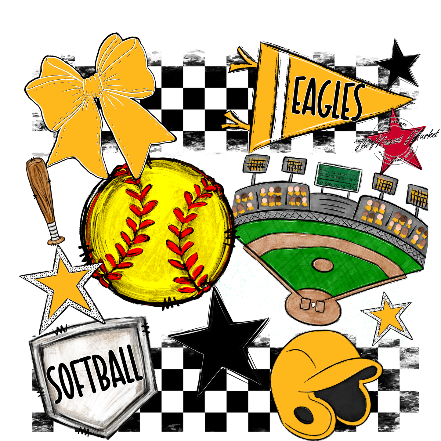 Eagles Softball Checkers Design-Yellow