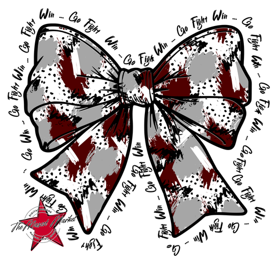 Go, Fight, Win, Splatter Bow Design-Maroon-Grey