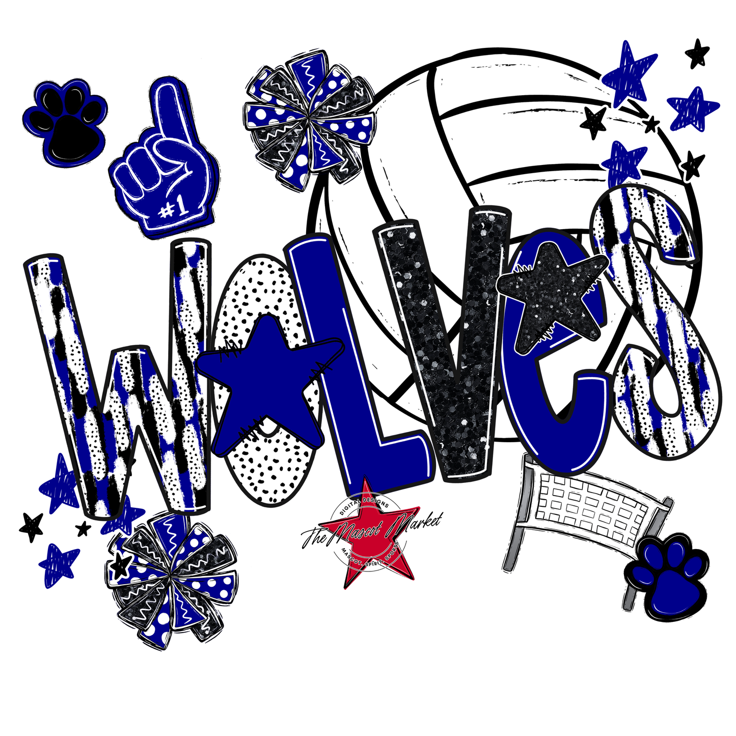 Wolves Volleyball Scrape-Blue