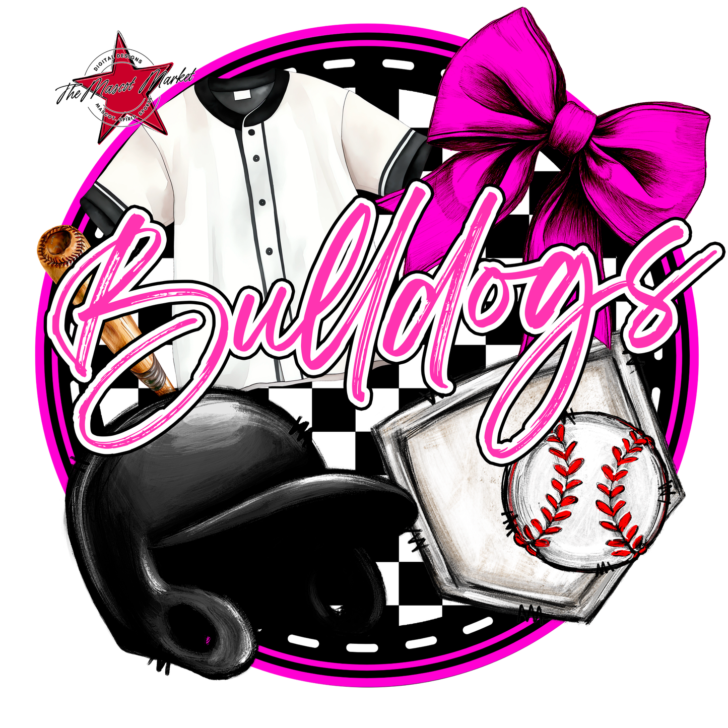 Bulldogs Circle Baseball Design-Pink