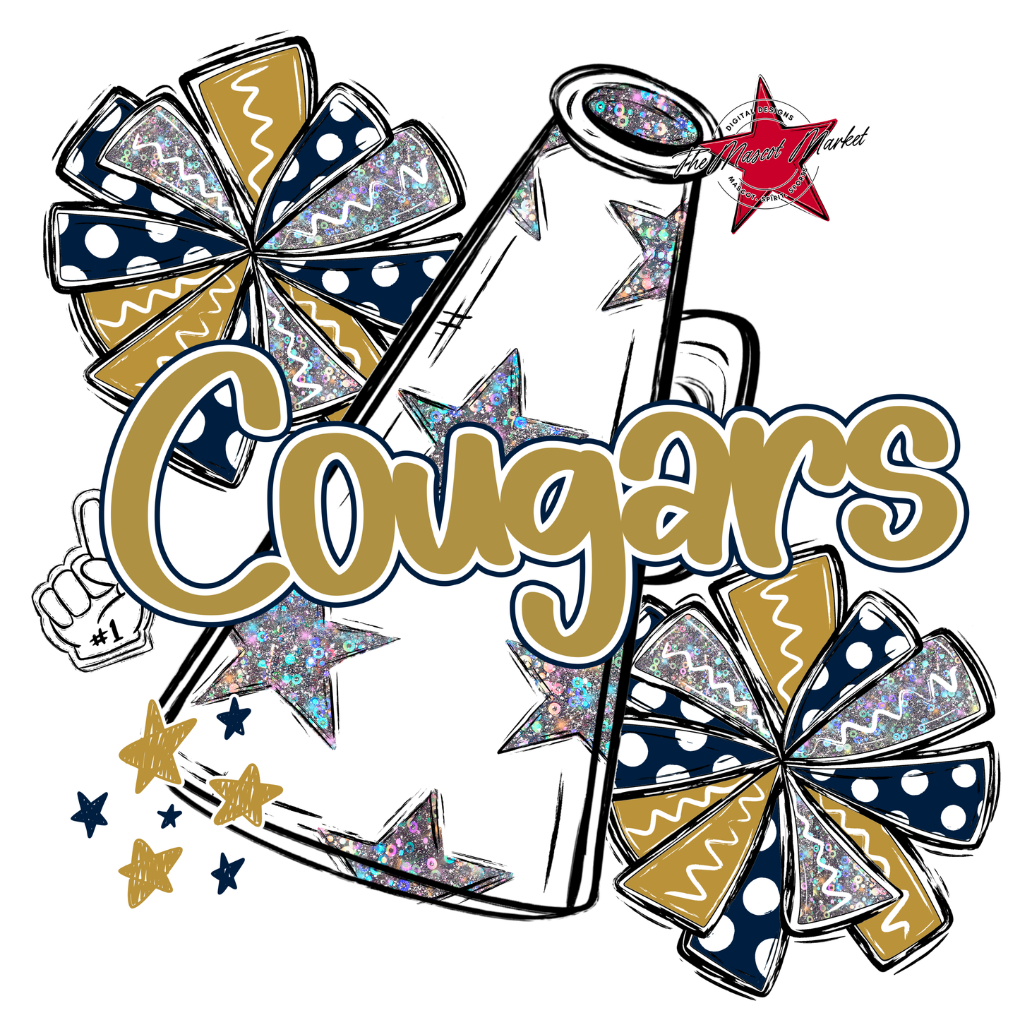 Cougars Alpha Megaphone Design-Navy-Gold