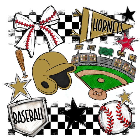 Hornets Checkers Baseball Spirit Design-Gold
