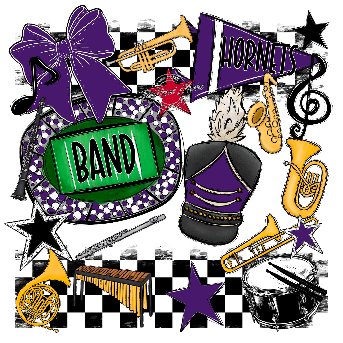 Hornets Checkers Band Spirit Design-Purple