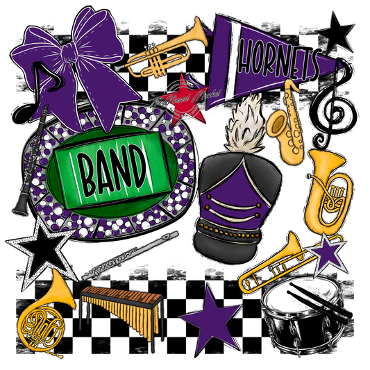 Hornets Checkers Band Spirit Design-Purple