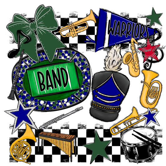 Warriors Checkers Band Spirit Design-Blue-Green