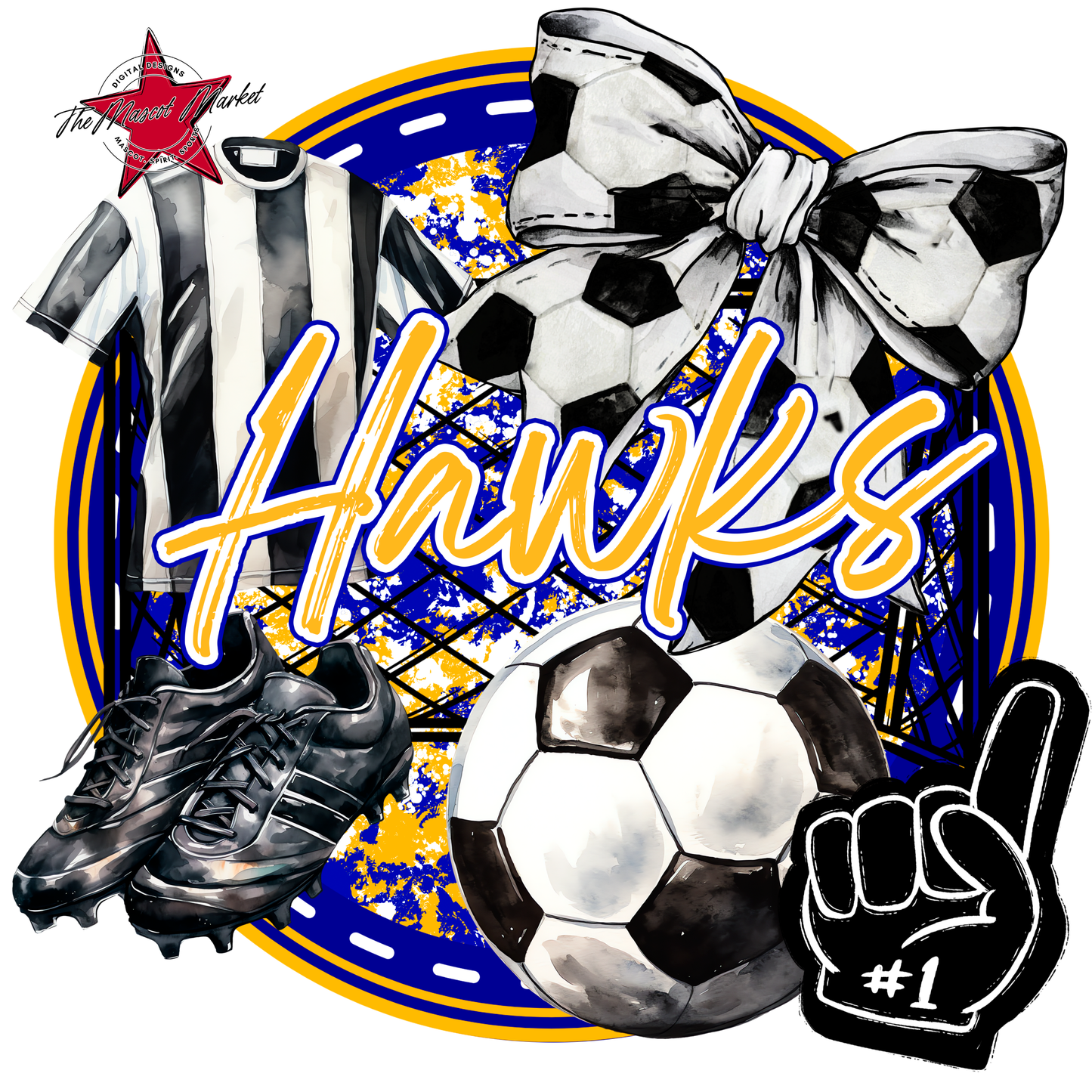 Hawks Circle Soccer Design-Blue-Yellow