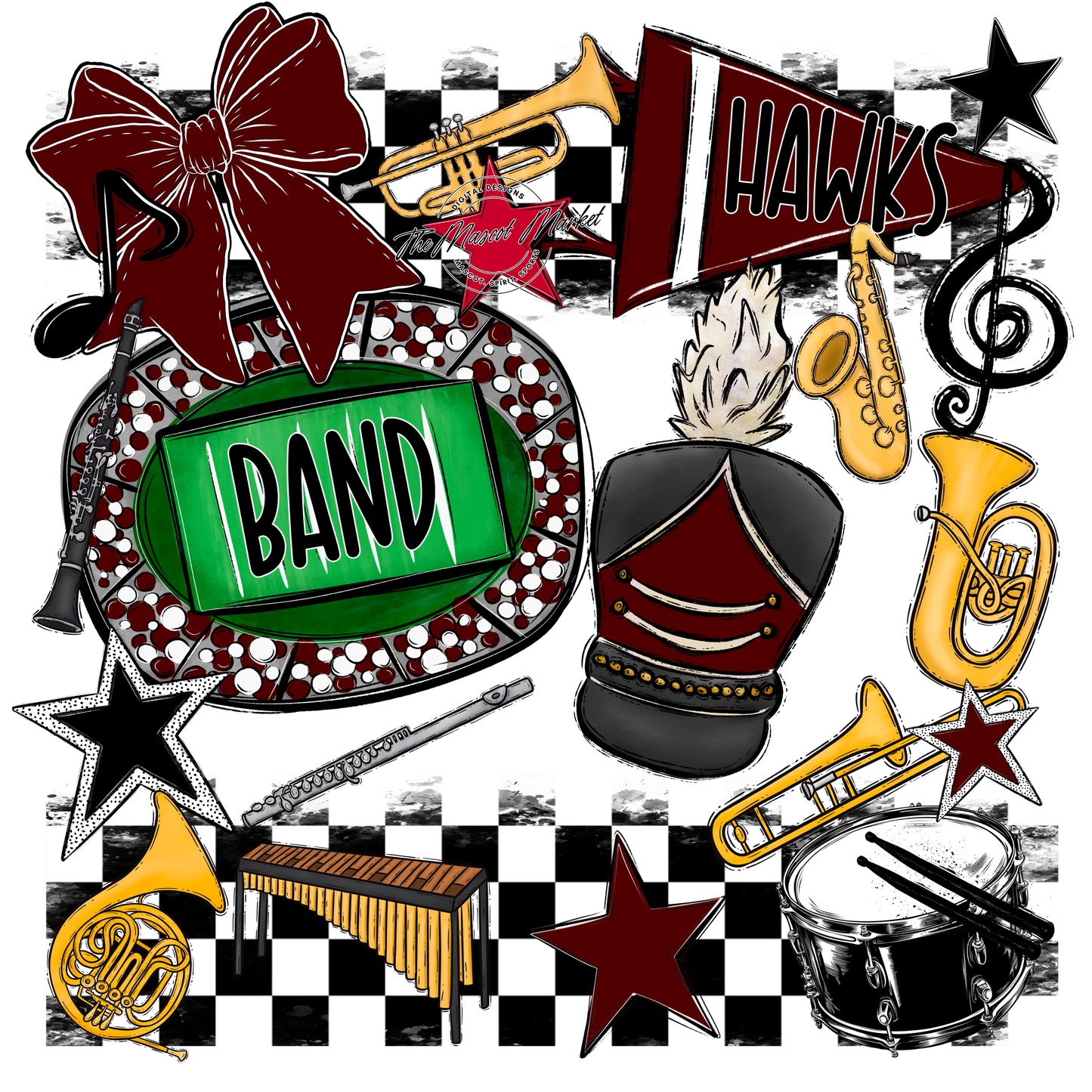 Hawks Checkers Band Spirit Design-Maroon