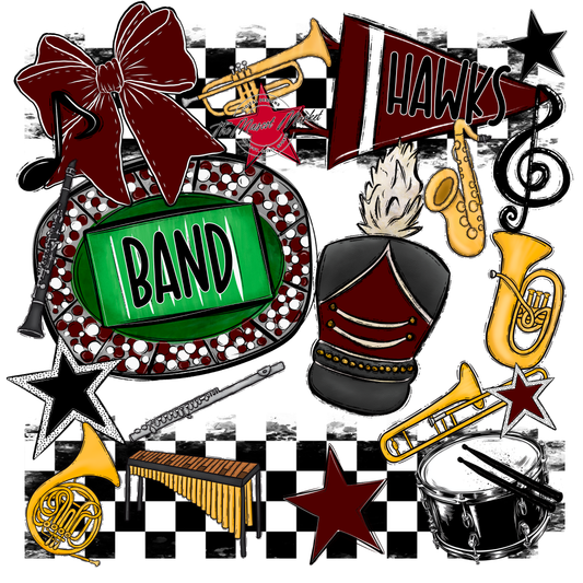 Hawks Checkers Band Spirit Design-Maroon