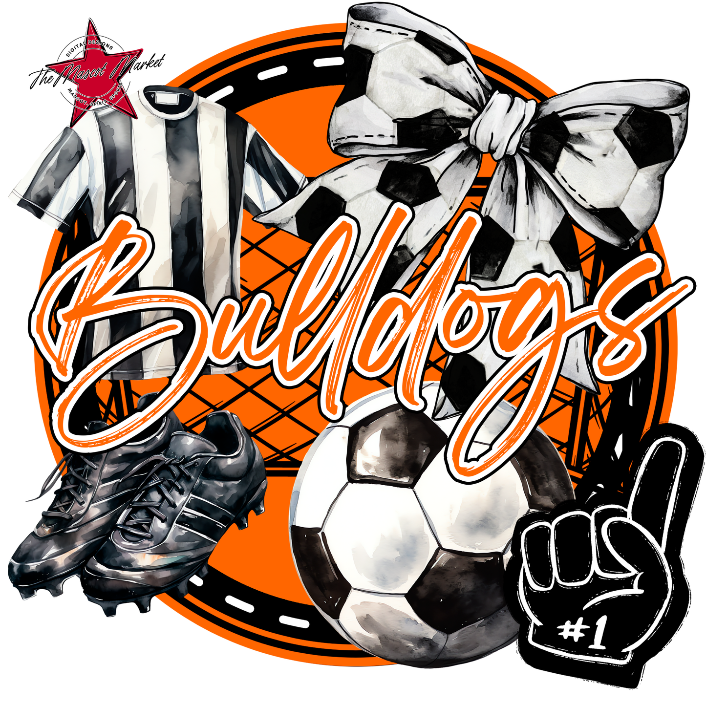 Bulldogs Circle Soccer Design-Orange