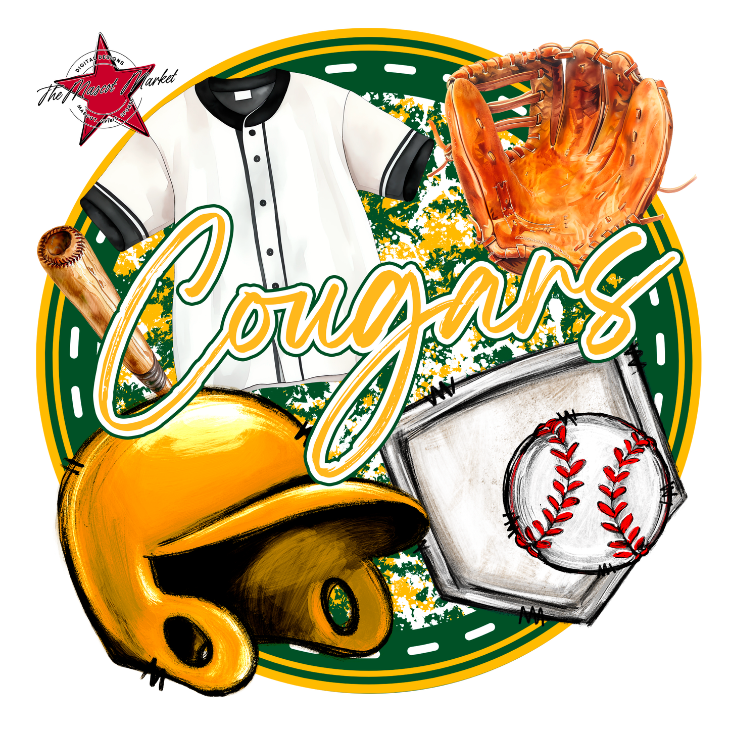 Cougars Circle Baseball Design-Green-Yellow