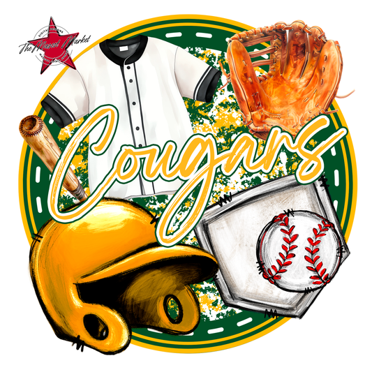 Cougars Circle Baseball Design-Green-Yellow