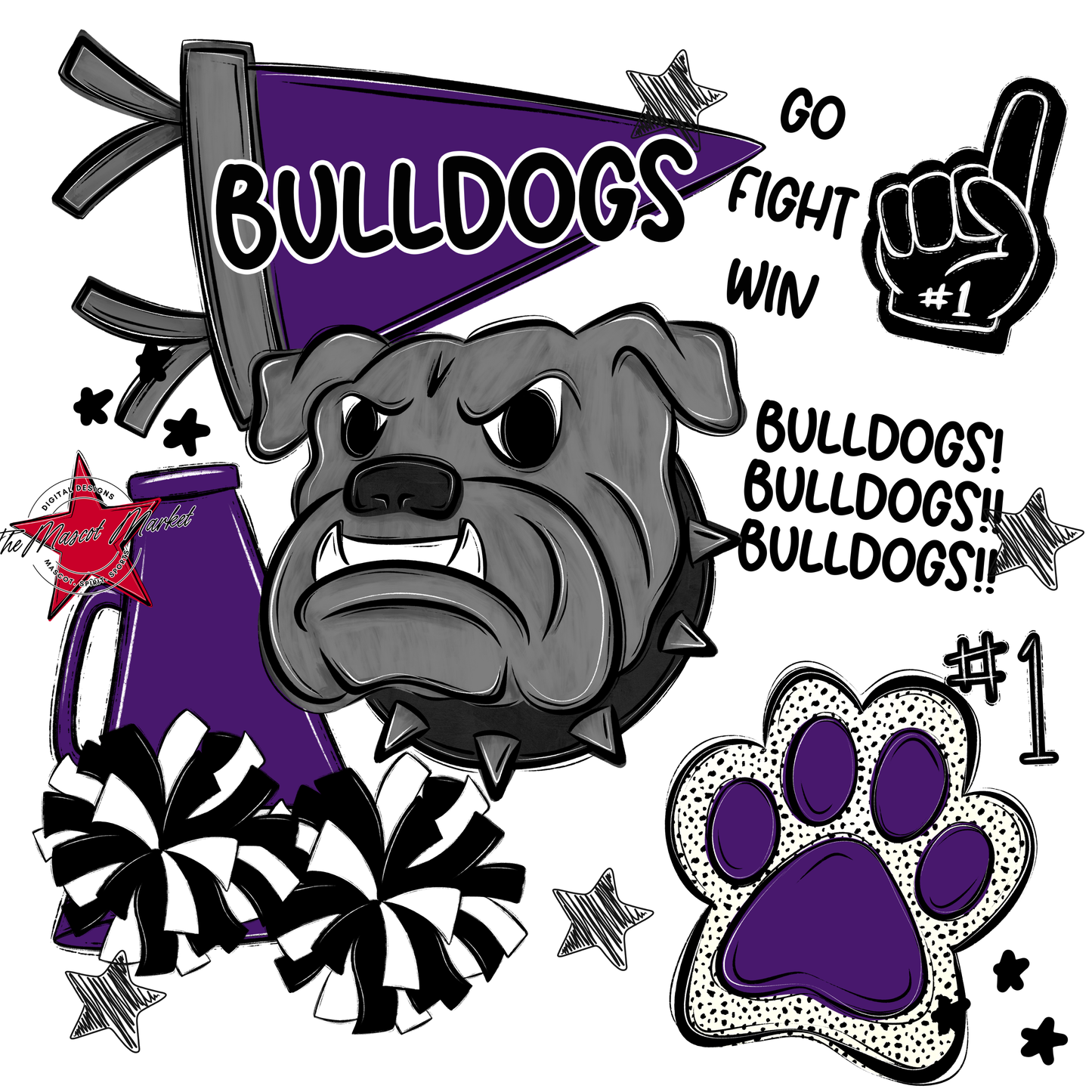 Bulldogs Mixed Mascot Spirit Design-Purple