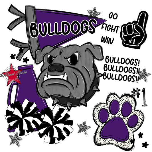 Bulldogs Mixed Mascot Spirit Design-Purple