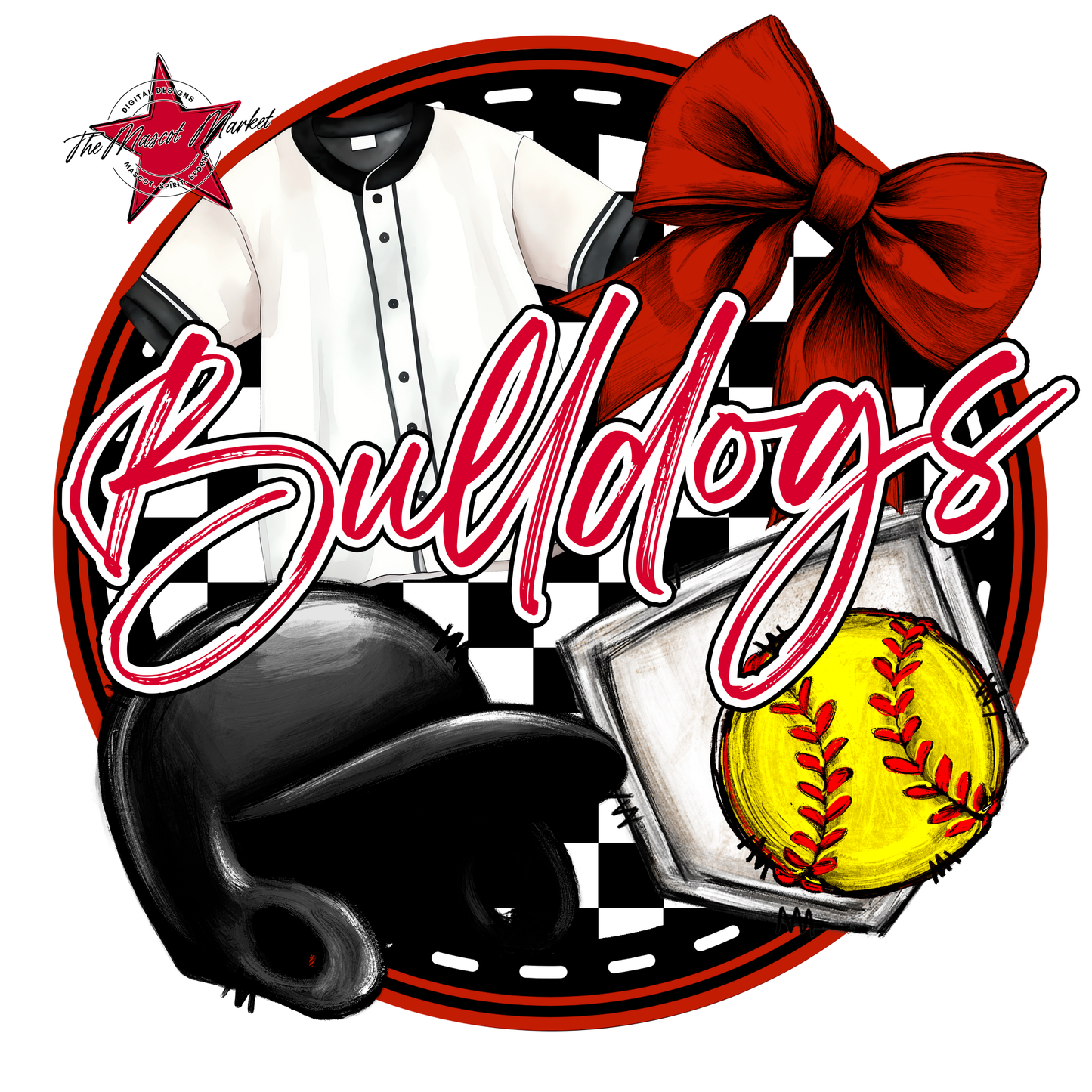 Bulldogs Circle Softball Design-Red