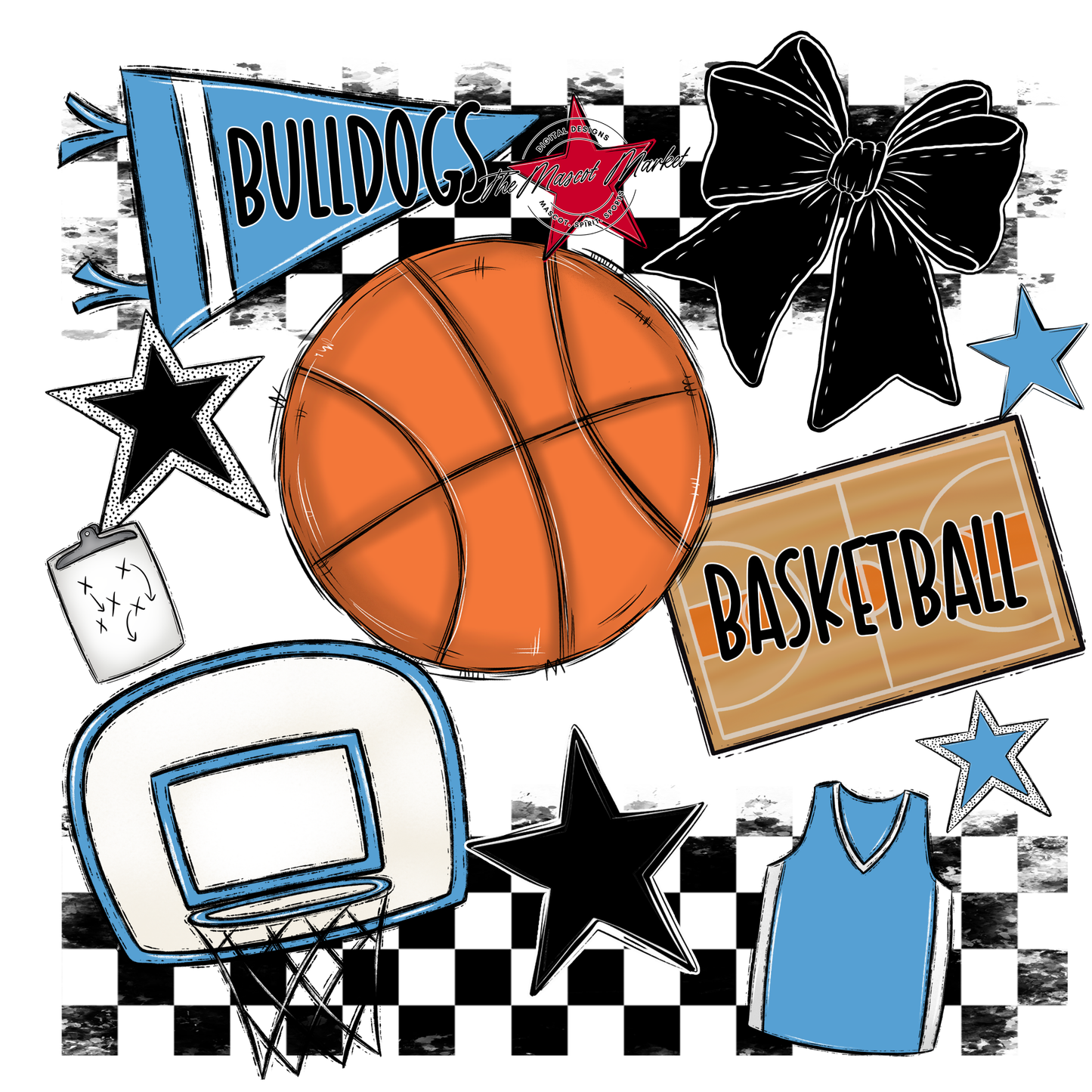 Bulldogs Checkers Basketball Spirit Design-Carolina Blue