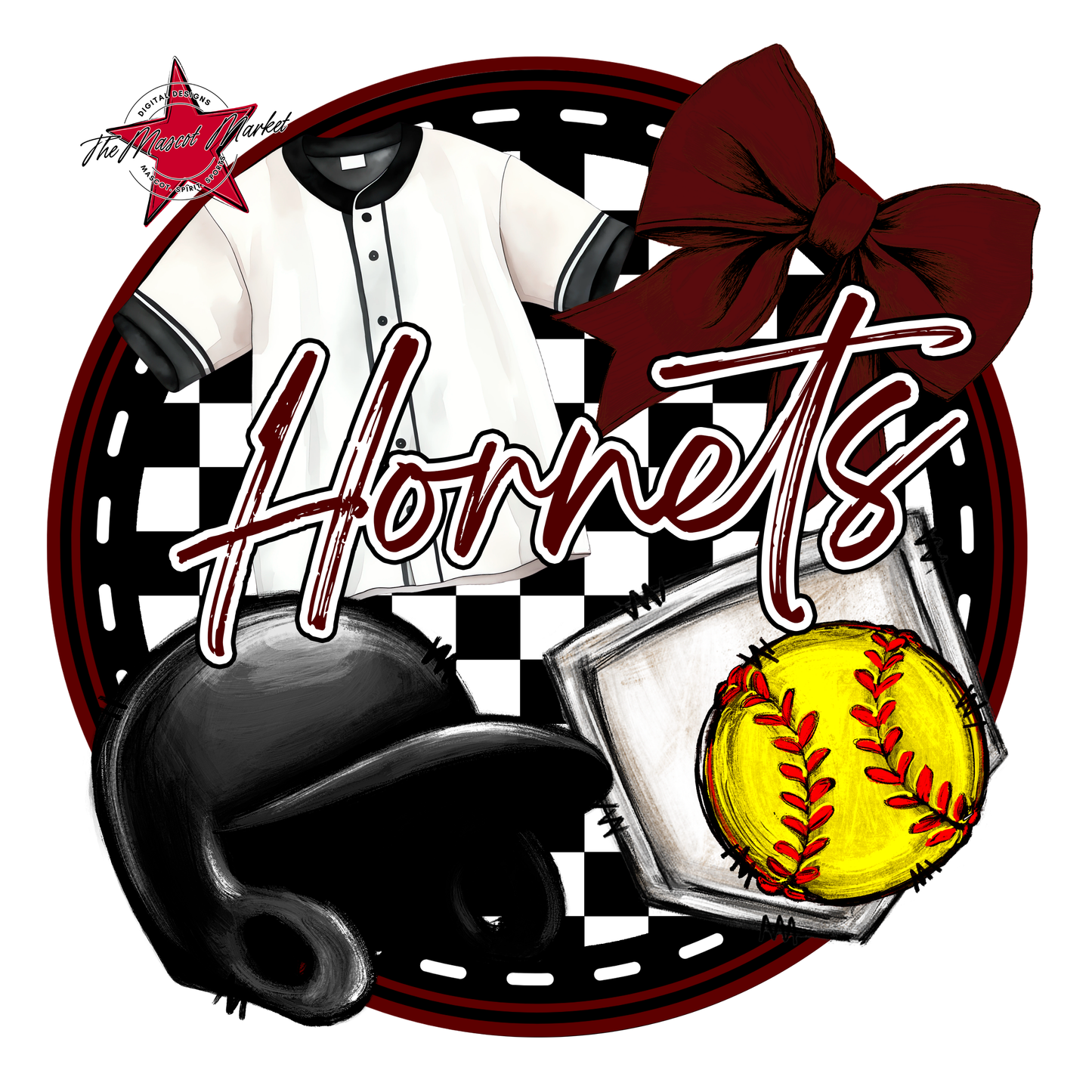 Hornets Circle Softball Design-Maroon
