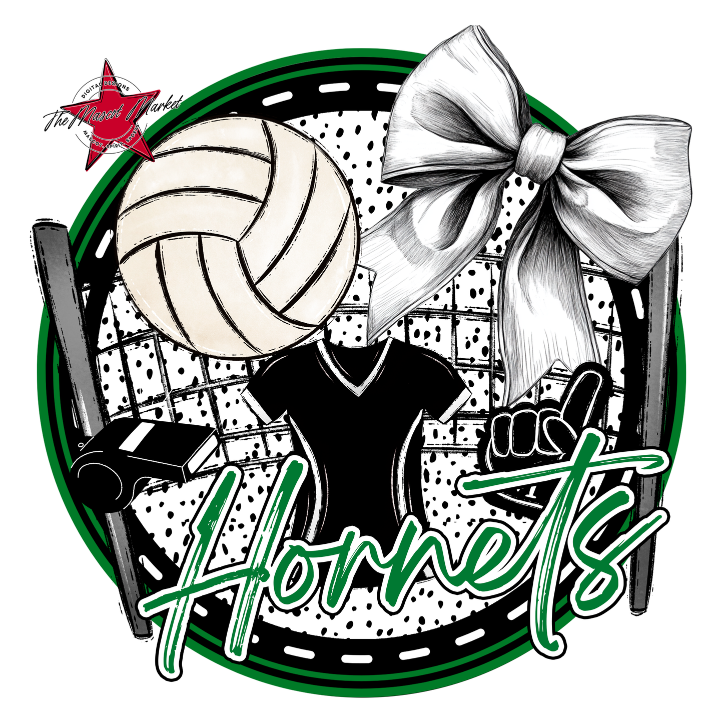 Hornets Circle Volleyball Design-Kelly Green