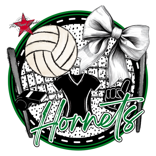 Hornets Circle Volleyball Design-Kelly Green