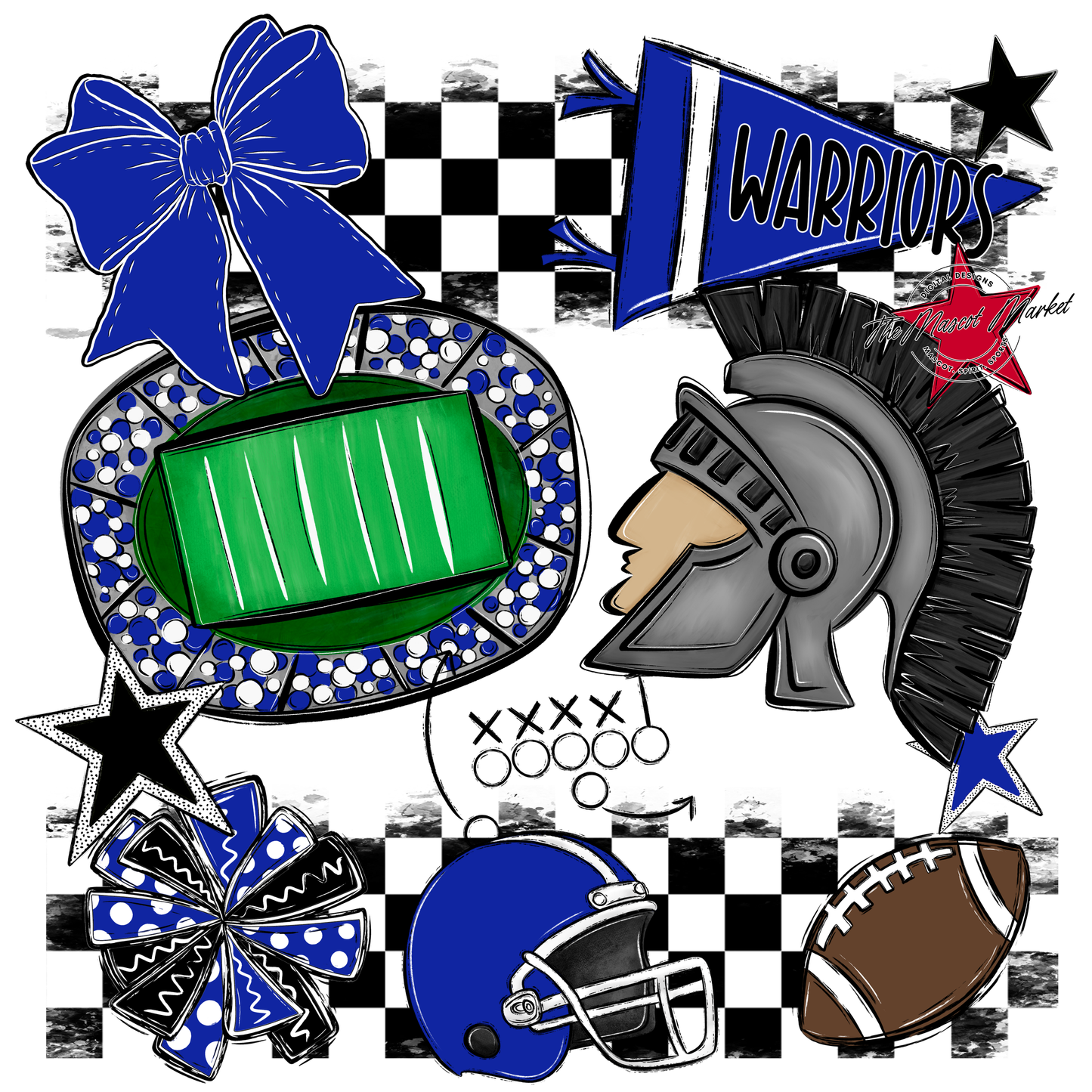 Warriors Checkers Mascot Spirit Design-Royal Blue