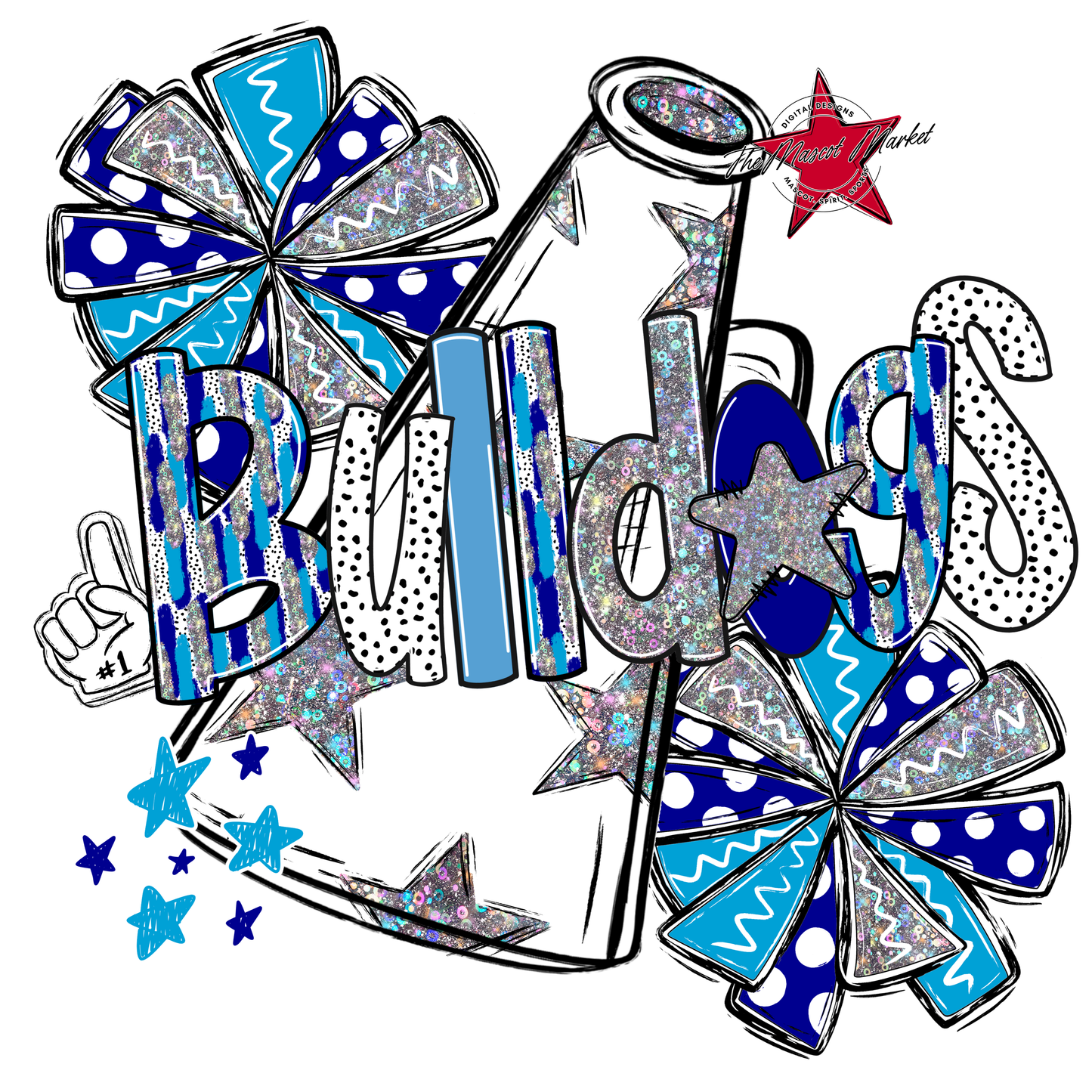 Bulldogs Cheer Megaphone Scrape-Blue-Carolina Blue