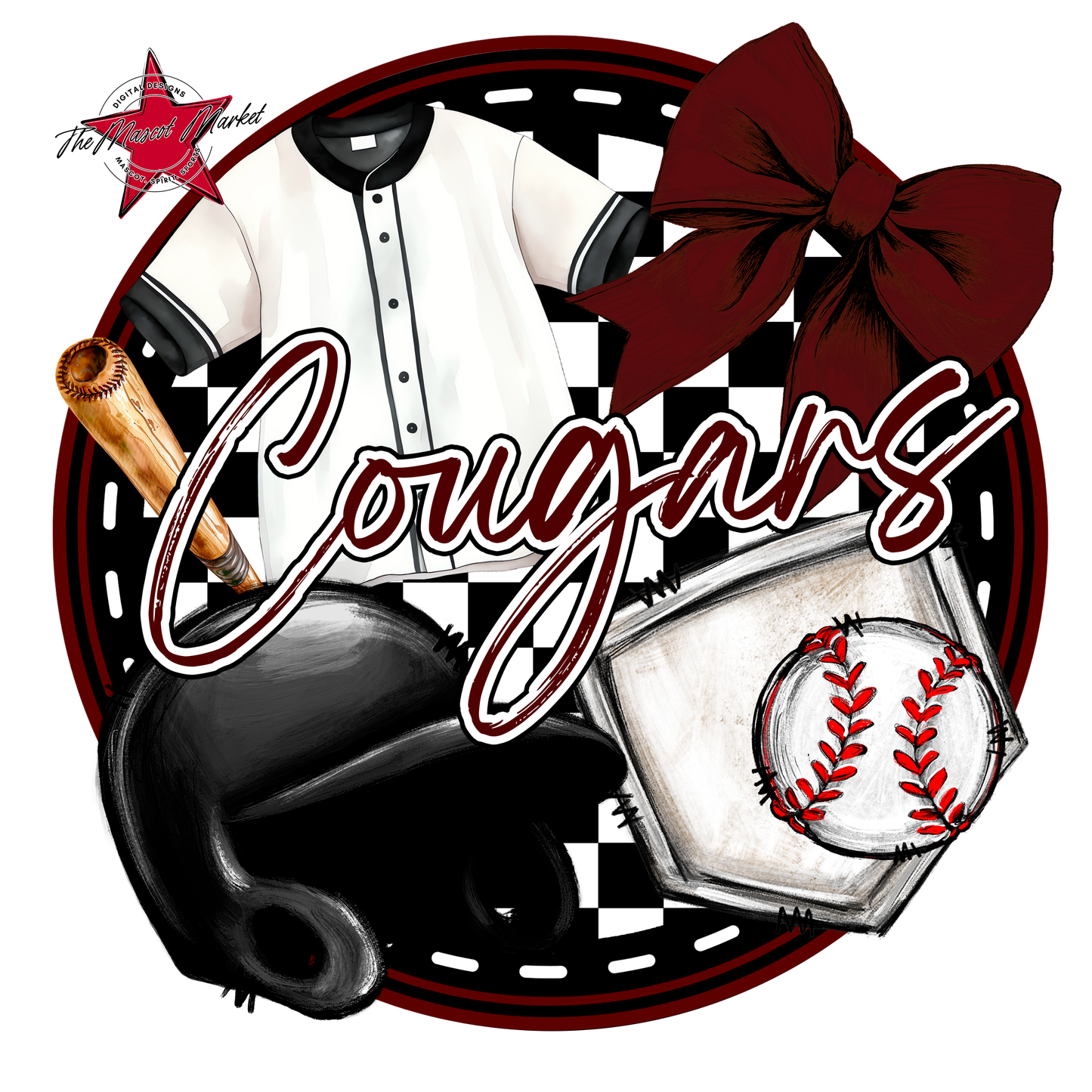 Cougars Circle Baseball Design-Maroon