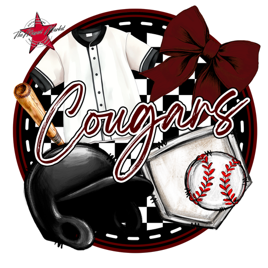 Cougars Circle Baseball Design-Maroon