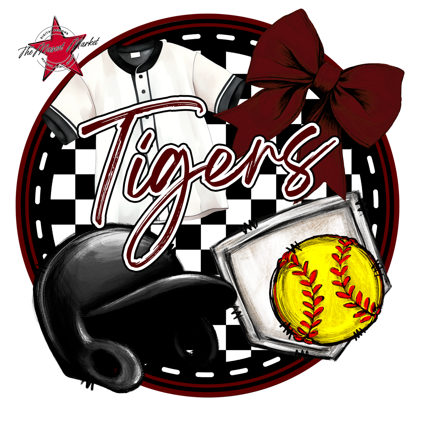 Tigers Circle Softball Design-Maroon
