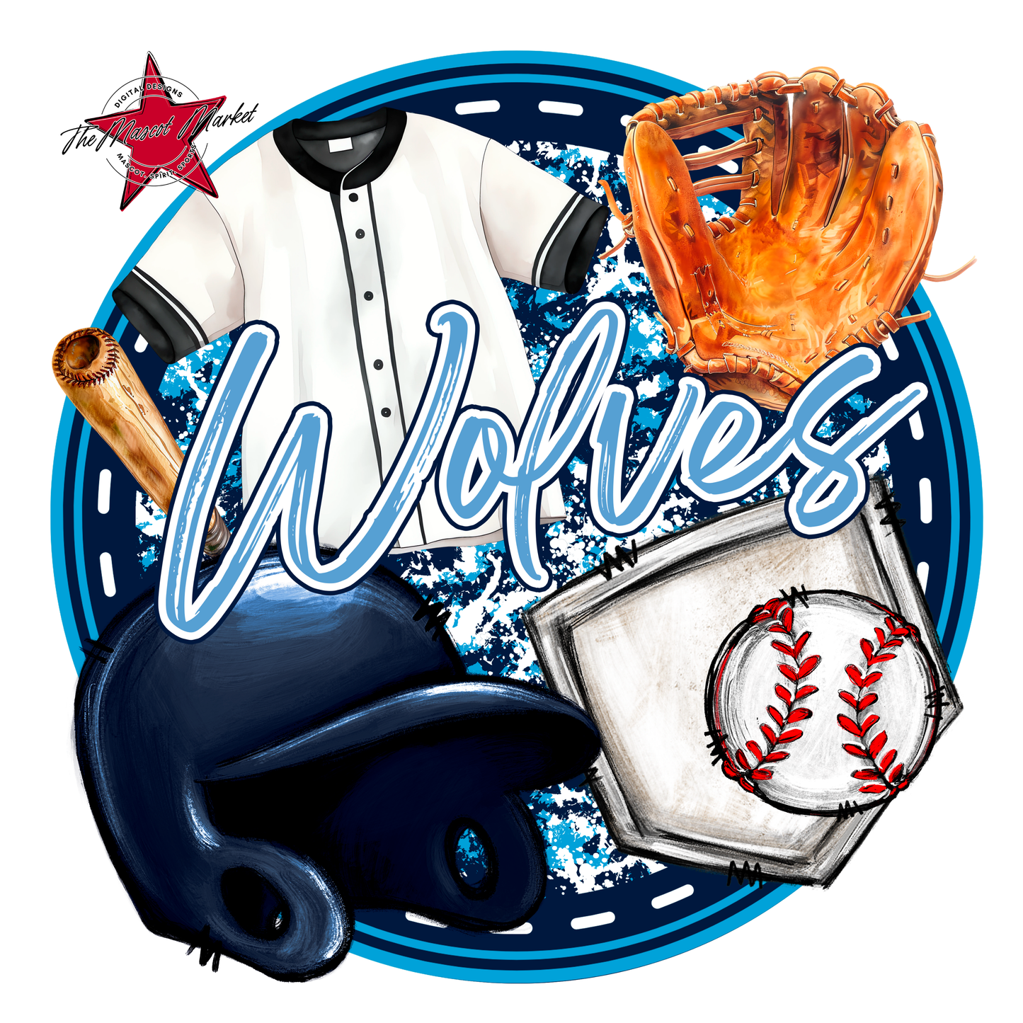 Wolves Circle Baseball Design-Navy-Carolina Blue