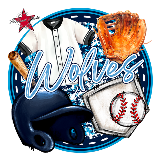 Wolves Circle Baseball Design-Navy-Carolina Blue