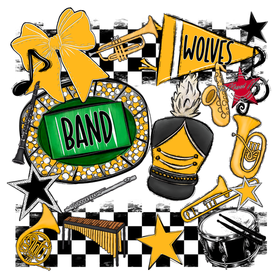 Wolves Checkers Band Spirit Design-Yellow