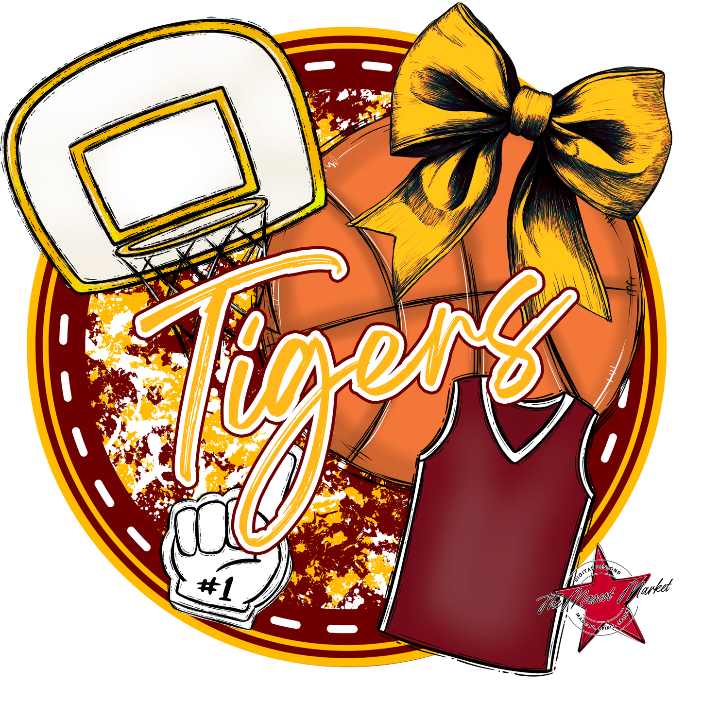 Tigers Circle Basketball Design-Maroon-Yellow