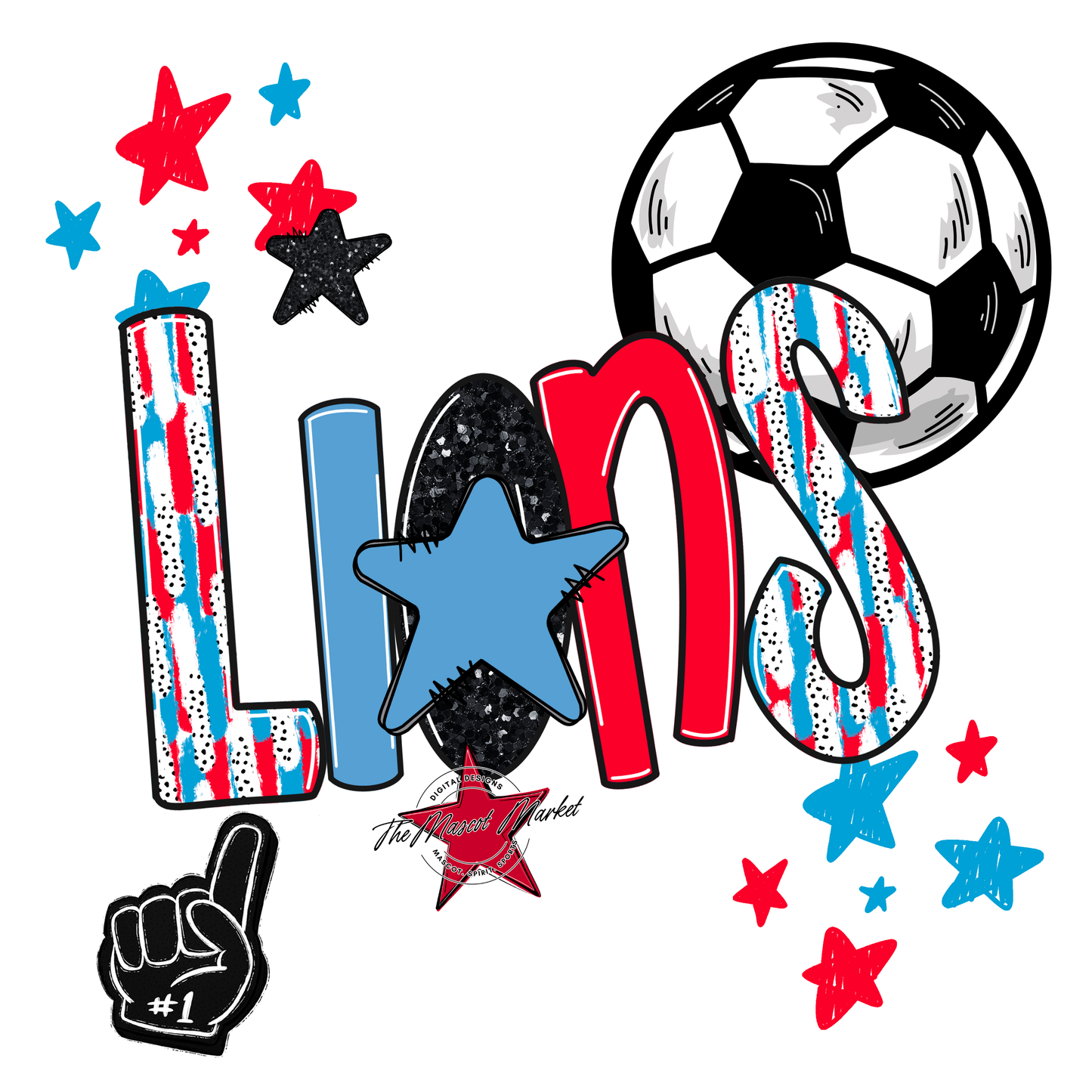 Lions Soccer Scrape-Carolina Blue-Red