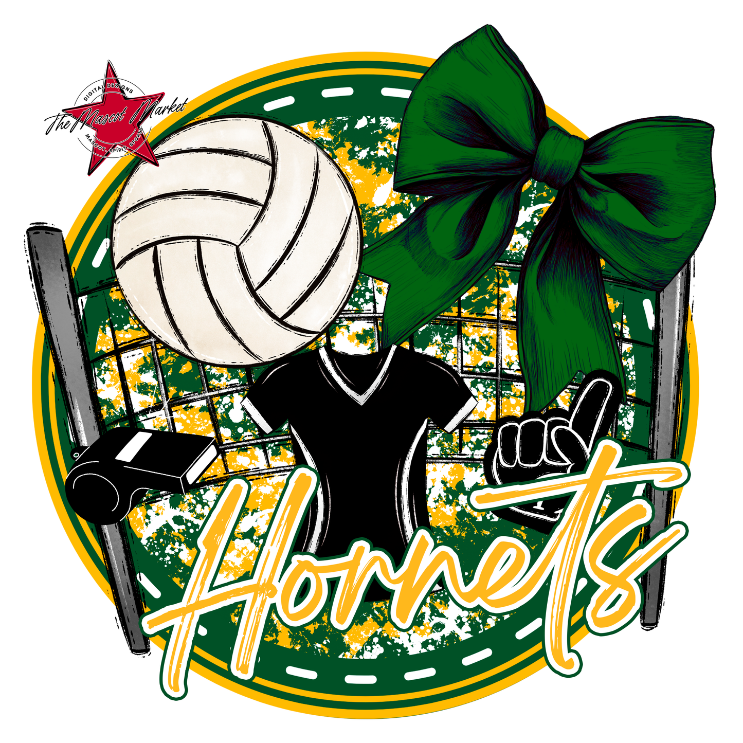 Hornets Circle Volleyball Design-Green-Yellow
