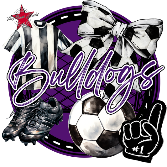 Bulldogs Circle Soccer Design-Purple