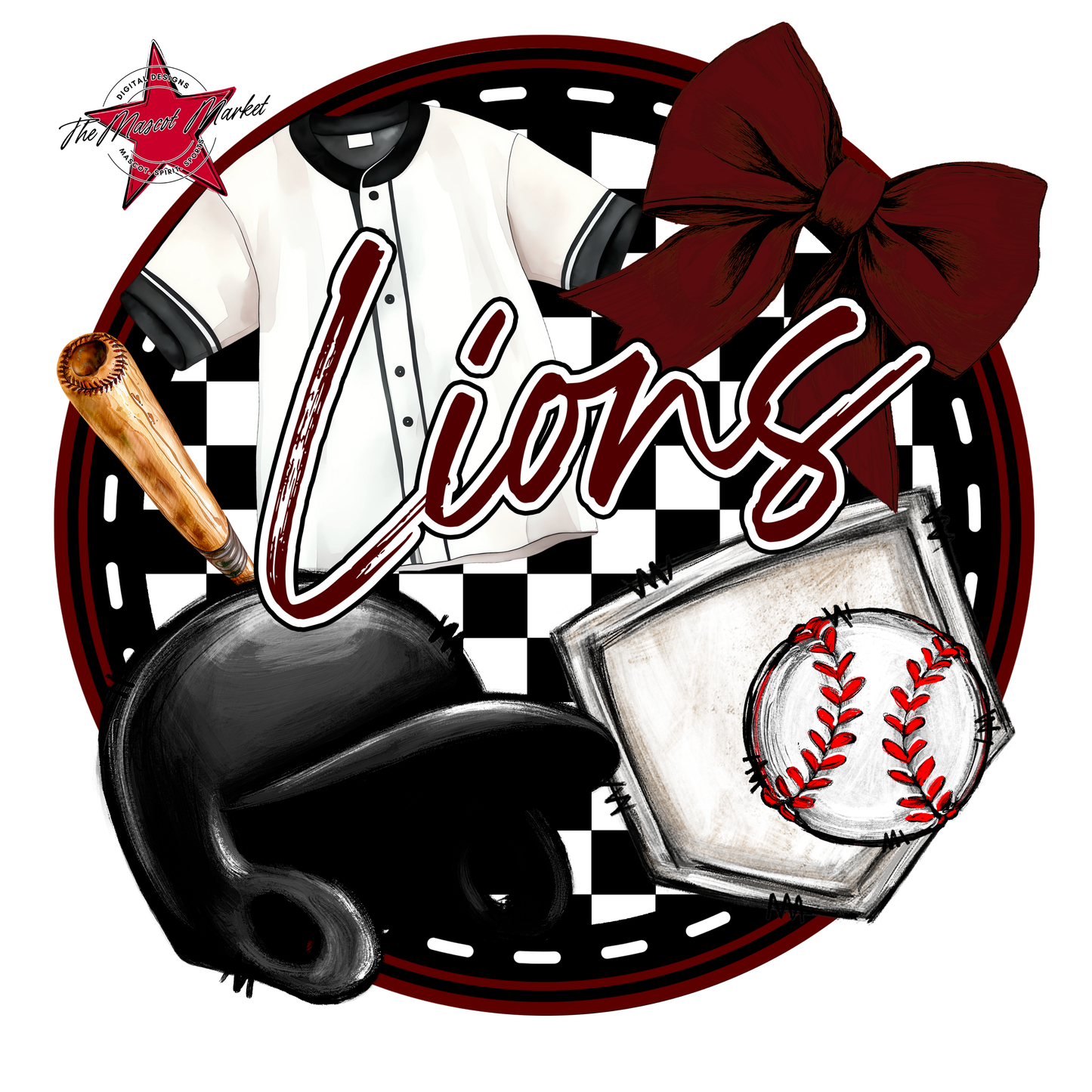Lions Circle Baseball Design-Maroon