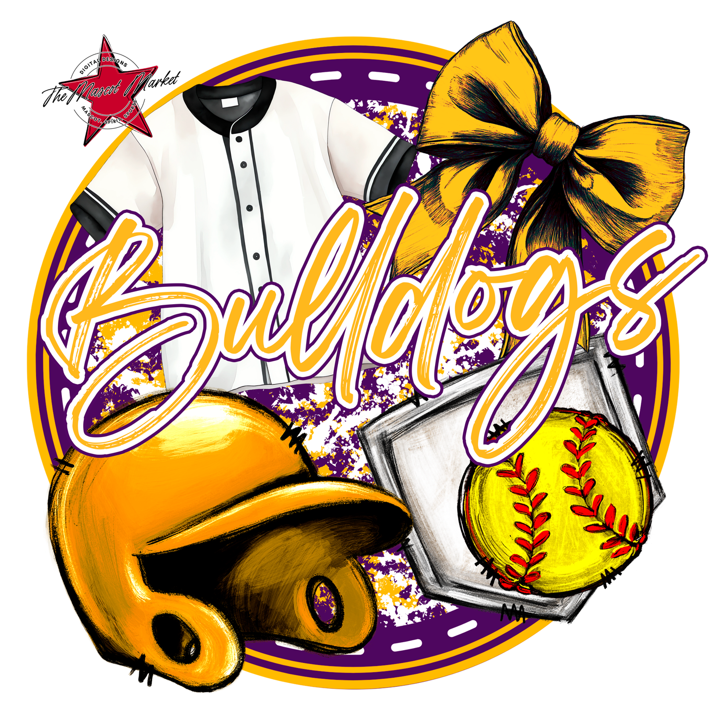 Bulldogs Circle Softball Design-Purple-Yellow