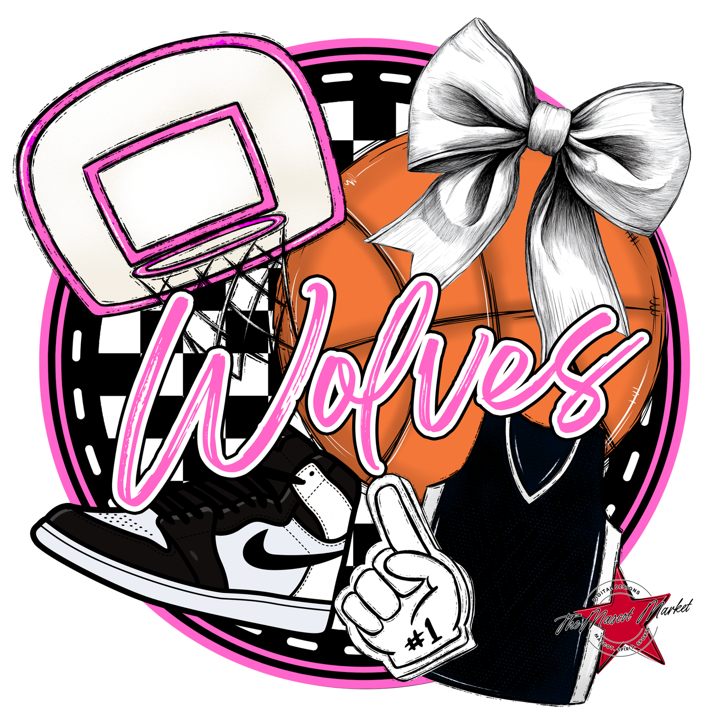 Wolves Circle Basketball Design-Baby Pink