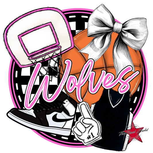 Wolves Circle Basketball Design-Baby Pink