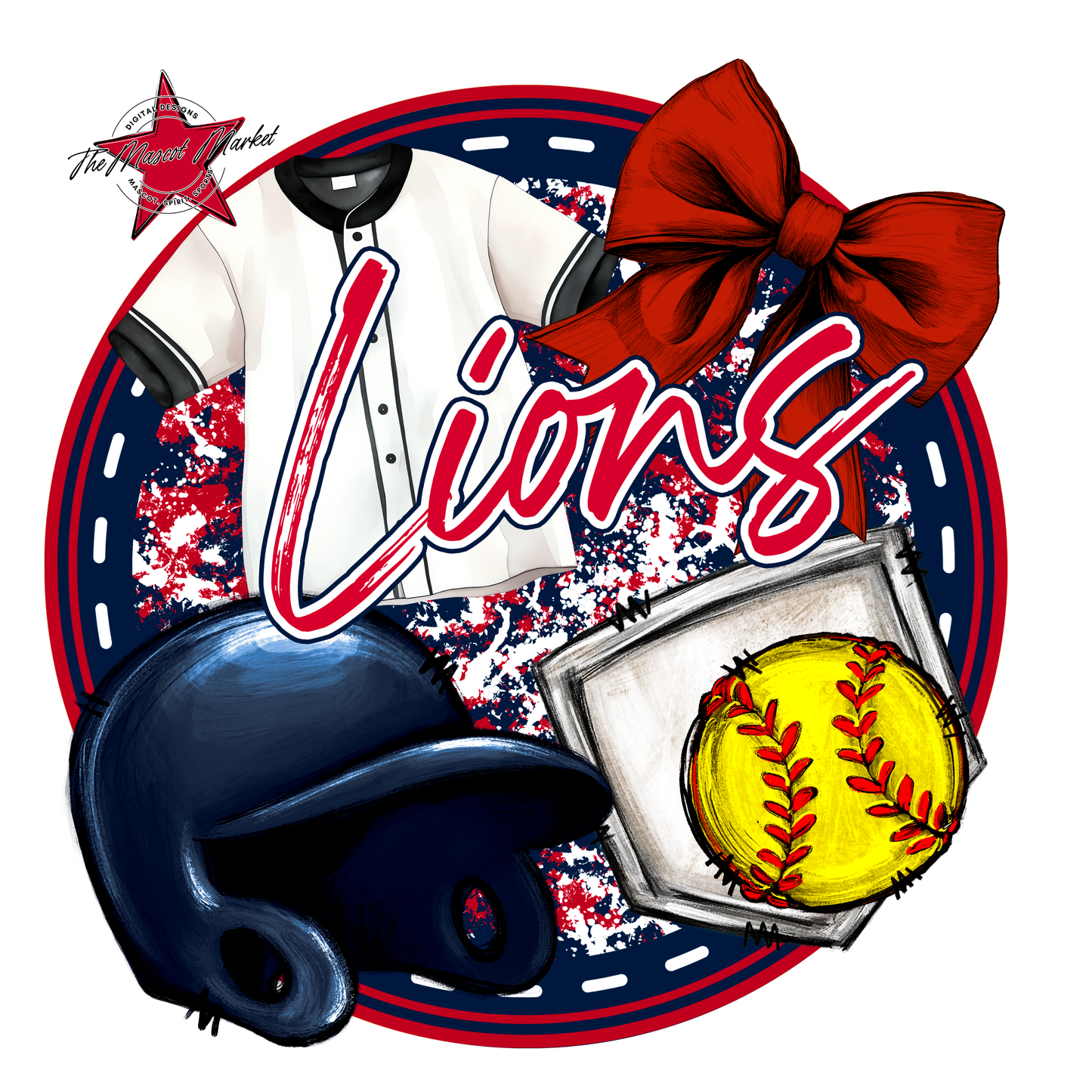 Lions Circle Softball Design-Navy-Red