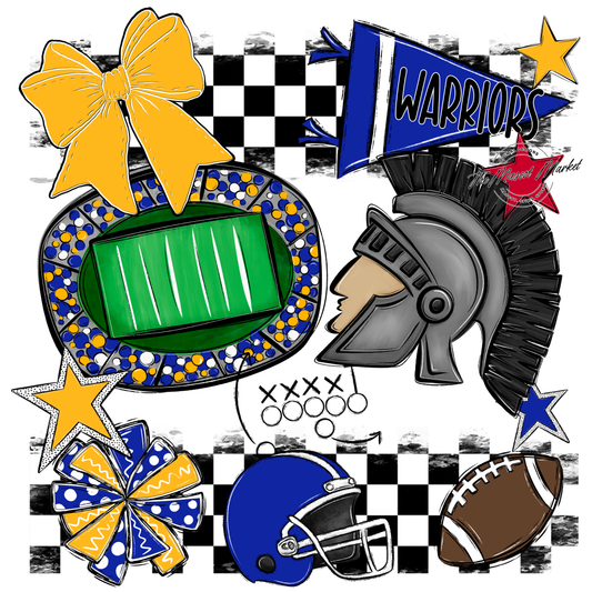 Warriors Checkers Mascot Spirit Design-Royal Blue-Yellow