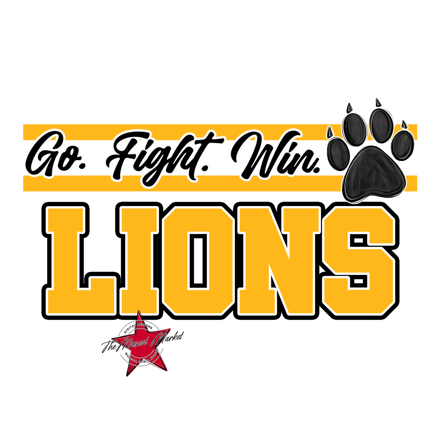 Lions Go Fight Win Mascot Lines-Yellow