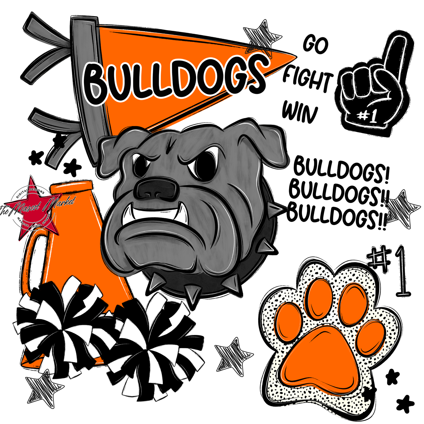 Bulldogs Mixed Mascot Spirit Design-Orange