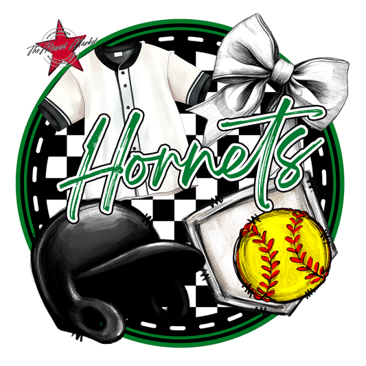 Hornets Circle Softball Design-Kelly Green