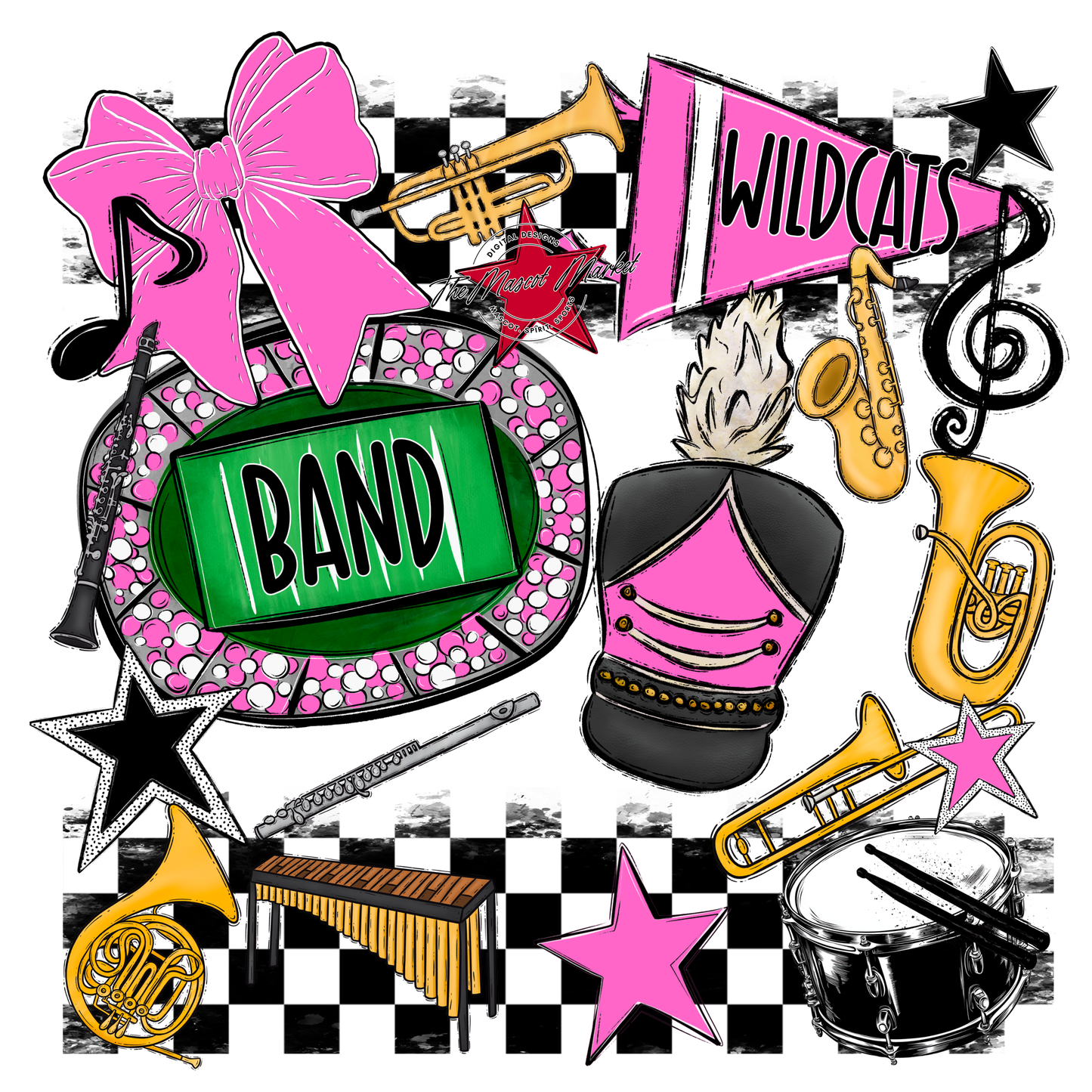 Wildcats Checkers Band Spirit Design-Baby Pink