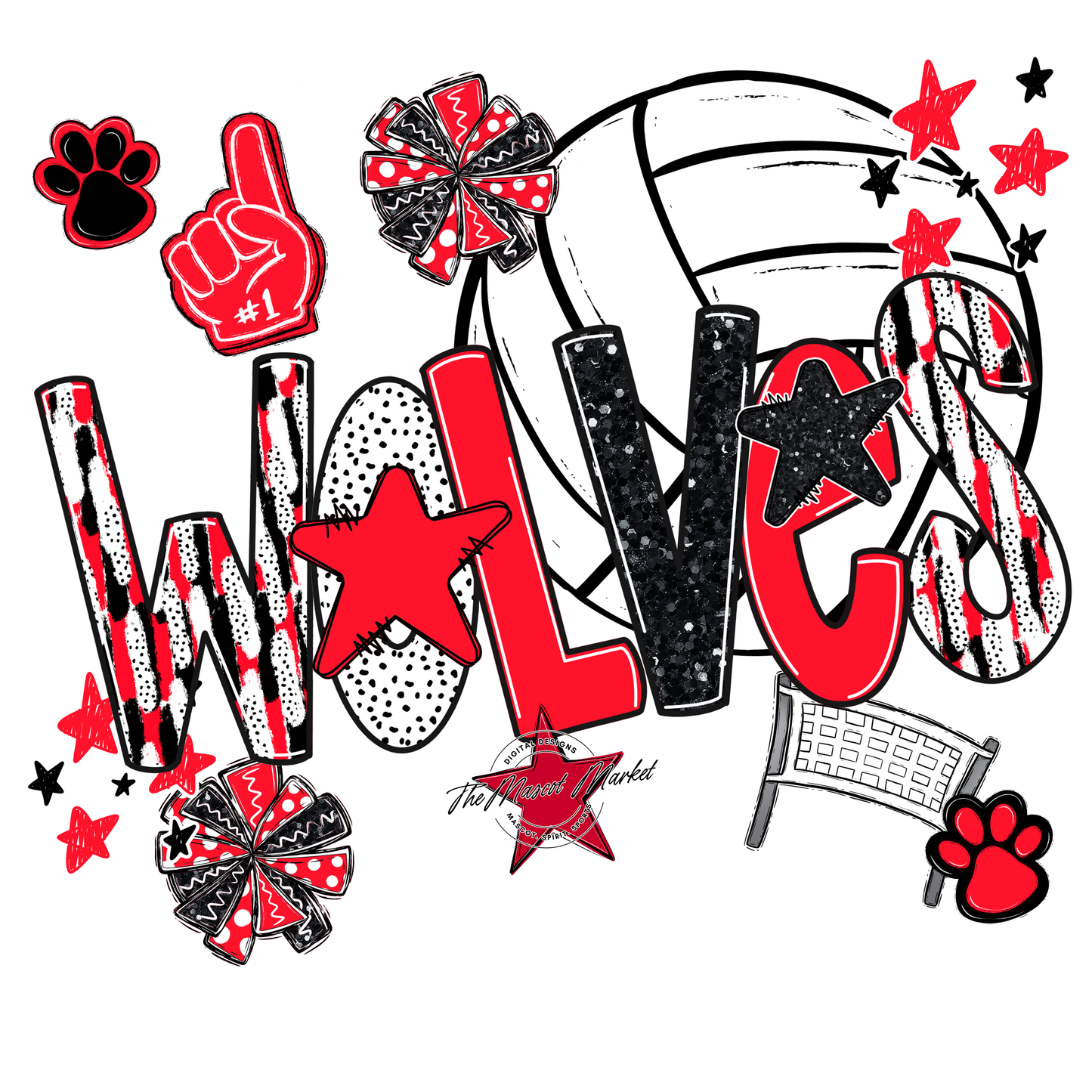 Wolves Volleyball Scrape-Bright Red