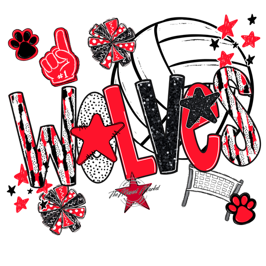 Wolves Volleyball Scrape-Bright Red
