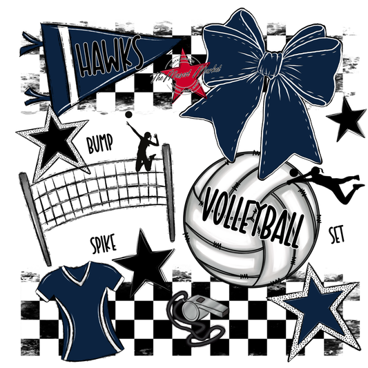 Hawks Checkers Volleyball Spirit Design-Navy