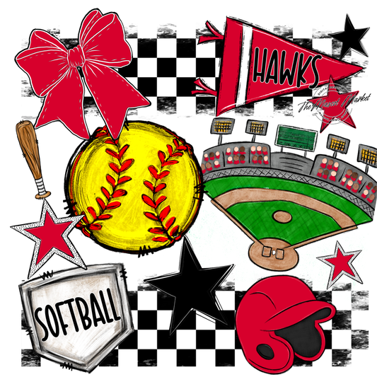 Hawks Checkers Softball Spirit Design-Red