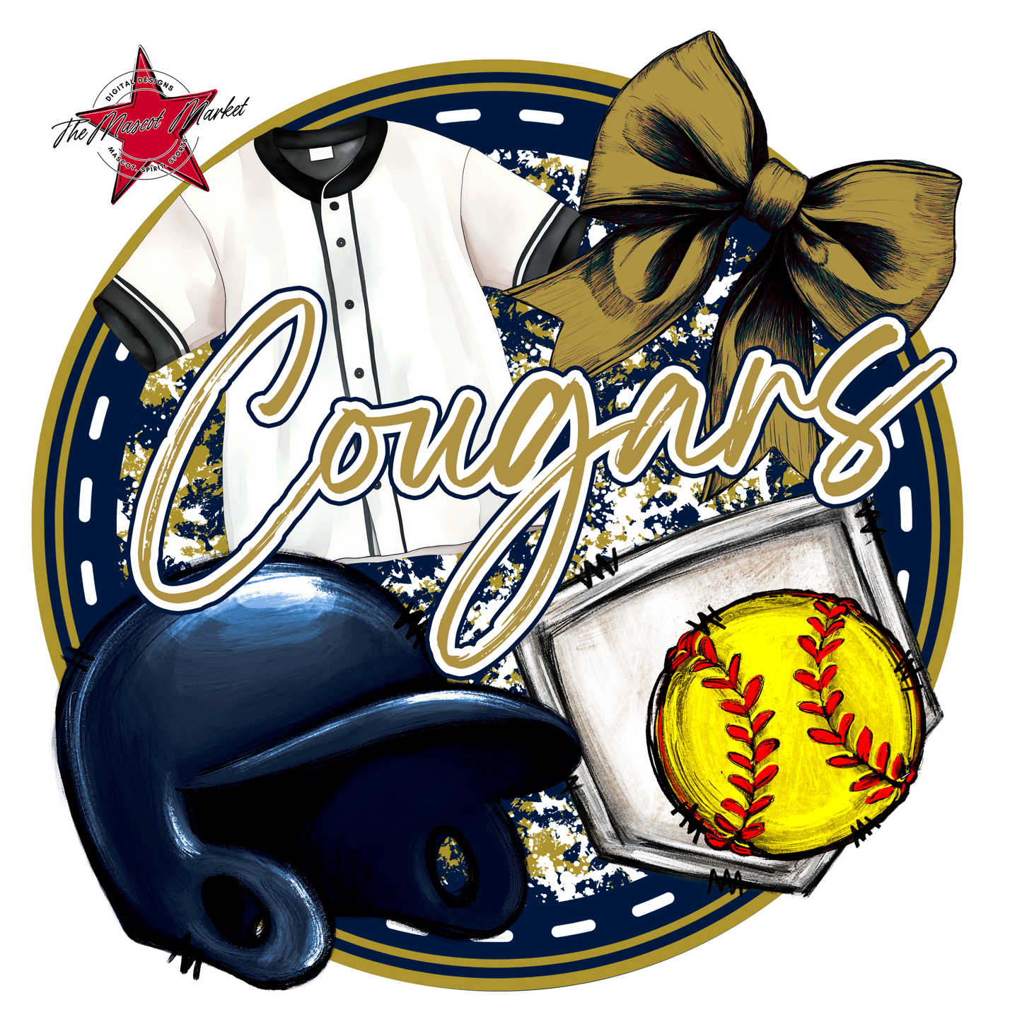 Cougars Circle Softball Design-Navy-Gold