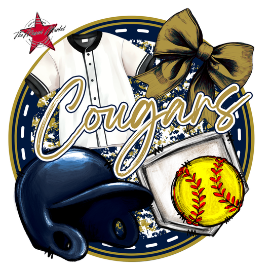 Cougars Circle Softball Design-Navy-Gold